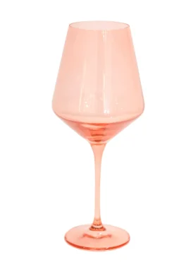 Estelle Colored Glass Glassware|Wine Stemware, Set of 6 Coral Peach Pink