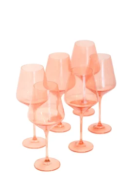 Estelle Colored Glass Glassware|Wine Stemware, Set of 6 Coral Peach Pink
