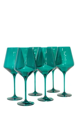 Estelle Colored Glass Glassware|Wine Stemware, Set of 6 Emerald Green