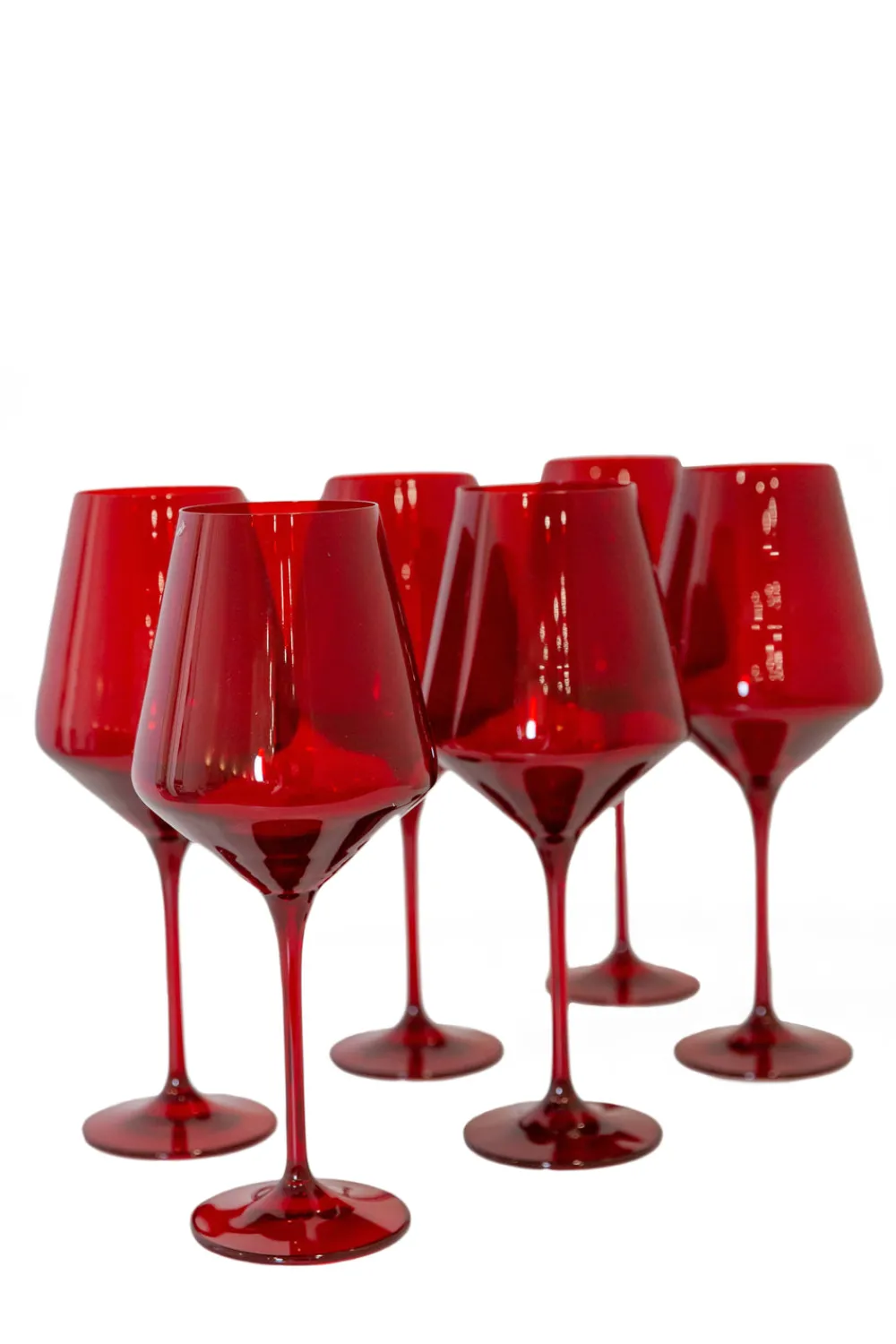 Estelle Colored Glass Glassware|Wine Stemware, Set of 6 Red