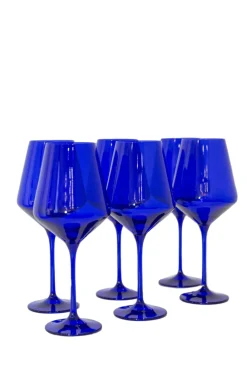 Estelle Colored Glass Glassware|Wine Stemware, Set of 6 Royal Blue