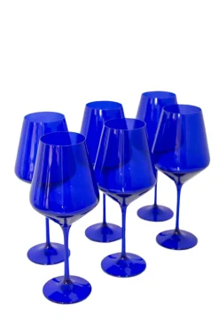 Estelle Colored Glass Glassware|Wine Stemware, Set of 6 Royal Blue