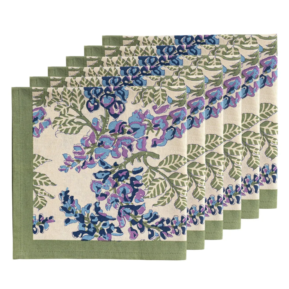 Couleur Nature Place Settings & Linens|Wisteria Green & Blue Napkins, Set of 6