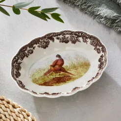 Spode Dinnerware|Woodland Pheasant Oval Fluted Dish