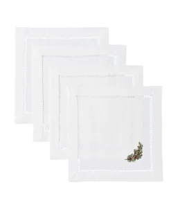 Henry Handwork Place Settings & Linens|Wreath Snow Cocktail Napkins, Set of 4